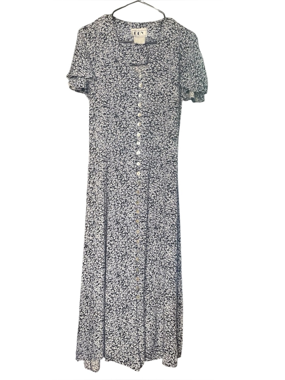 DBY vintage blue/white ditsy floral print short sleeve midi dress